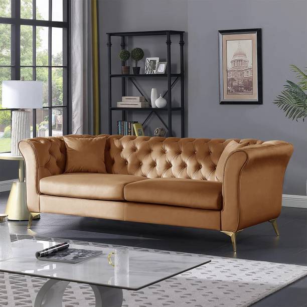 DFHandi Wooden Sofa 3 Seater Sofa for Home & Office & Living Room And Guest Room Fabric 3 Seater  Sofa