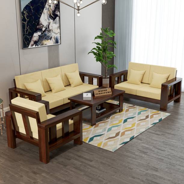 Wopno Furniture Pure Solid Sheesham Wooden 6 Seater Sofa Set for Living Room and Home\Office Fabric 6 Seater  Sofa