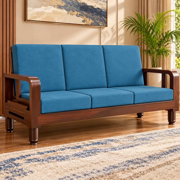Kendalwood Furniture Solid Wood 3 Seater Wooden Sofa set for living Room Furniture Fabric 3 Seater  Sofa