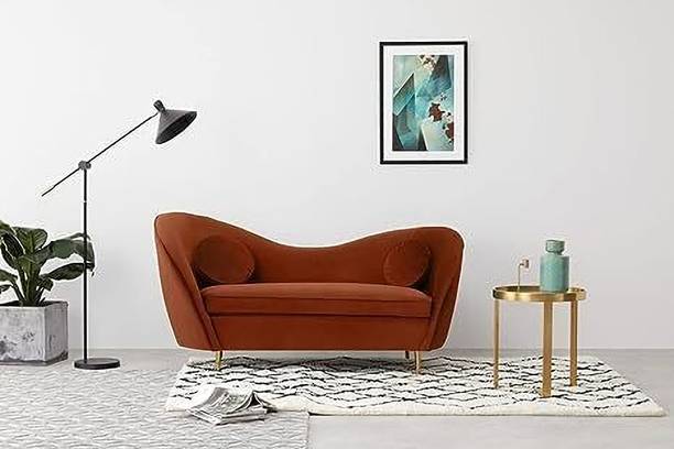 WOODENFACTOR 2 Seater Sofa in Round Style Shape with 2 Cushions for Home Office & Living Room Fabric 2 Seater  Sofa