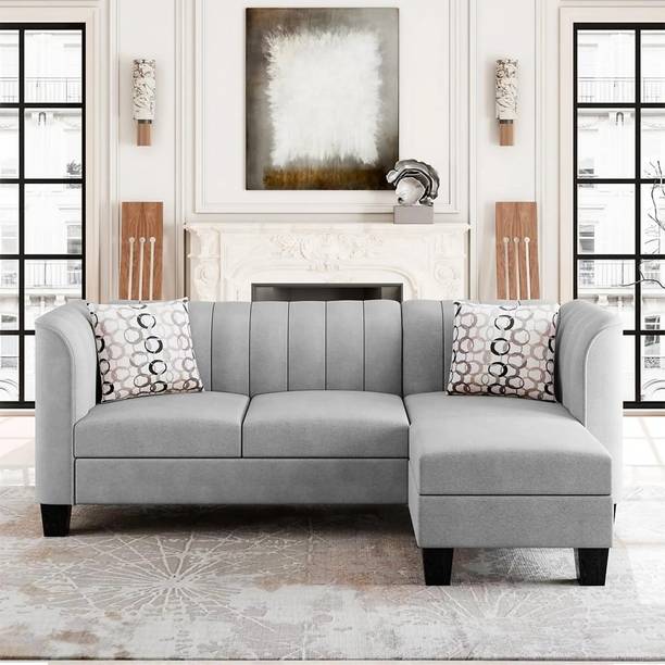 Groovecraft Zion Convertible Sectional Sofa 3 Seater L Shaped with Ottoman for Living Room Fabric 4 Seater  Sofa