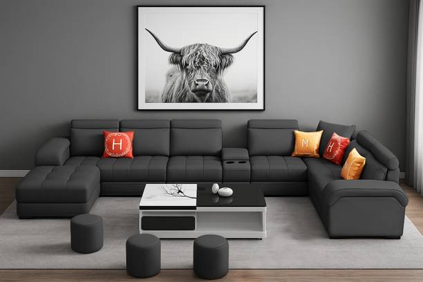 Casaliving Emerson Modern U-Shaped Sectional Sofa Set 9 Seater, Sofa Couch with 3 Puffy Leather 9 Seater  Sofa