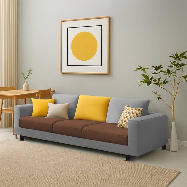 MintCasa Minta 3 Seater Straight Soft Cushion Wooden Frame Sofa Pre-assembled Fabric 3 Seater Sofa