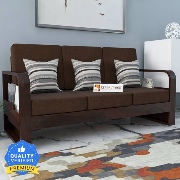 Kendalwood Furniture Solid Wood 3 Seater Wooden Sofa set for living Room Furniture Fabric 3 Seater  Sofa