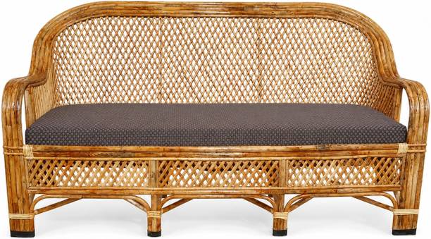 Avika Bamboo Cane Sofa Cum Couch with Cushion for Living Room,Garden Fabric 3 Seater  Sofa