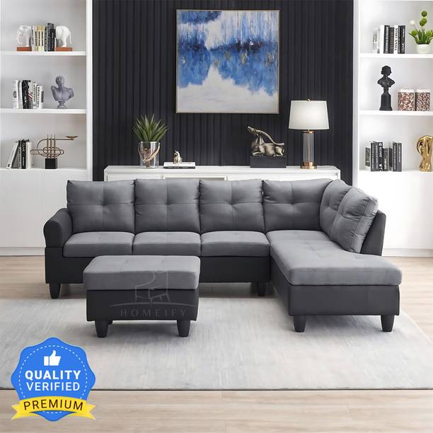 Homeify Arlo 6 Seater L-Shaped Sectional Sofa with Ottoman for Living Room Fabric 6 Seater  Sofa