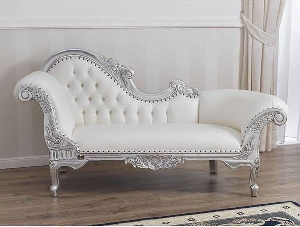 WOODEN TWIST Teak Wood Carved Deewan Chaise 2 Seater Lounge Sofa Couch(Silver) Fabric 3 Seater Sofa