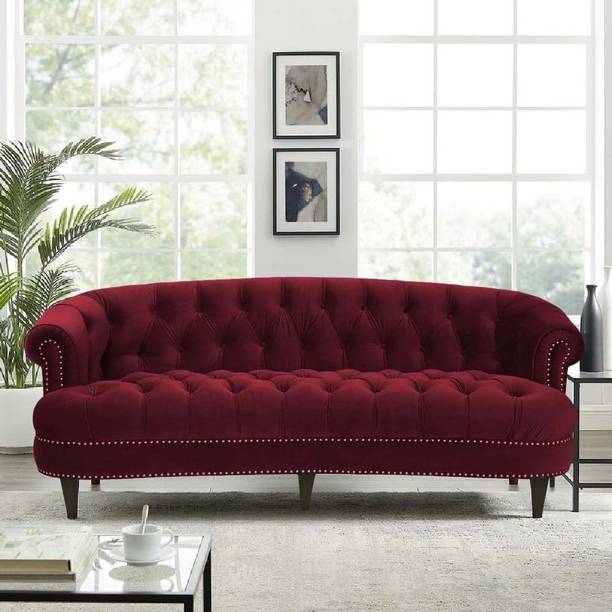ADORNMART 3 Seater Chesterfield Style Luxury Chesterfield Button tuffed Velvet Sofa Fabric 3 Seater  Sofa