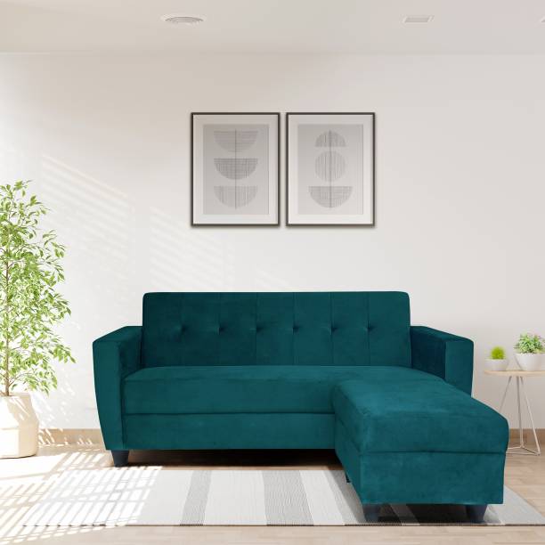ARRA Remo Three Seater Sofa With Ottoman in Green Color Fabric 4 Seater  Sofa