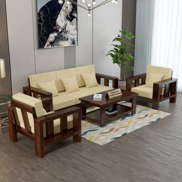 Wopno Furniture Pure Solid Sheesham Wooden 5 Seater Sofa Set for Living Room and Home\Office Fabric 5 Seater  Sofa
