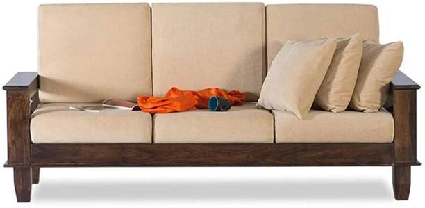 saamenia furnitures Solid Sheesham Wood Three Seater Sofa Without Cushion For Living Room / Office Fabric 3 Seater  Sofa
