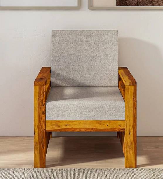 CLANECRAFT Solid Sheesham Wood One Seater Sofa With Leaf Style Pocket For Living Room || Fabric 1 Seater  Sofa
