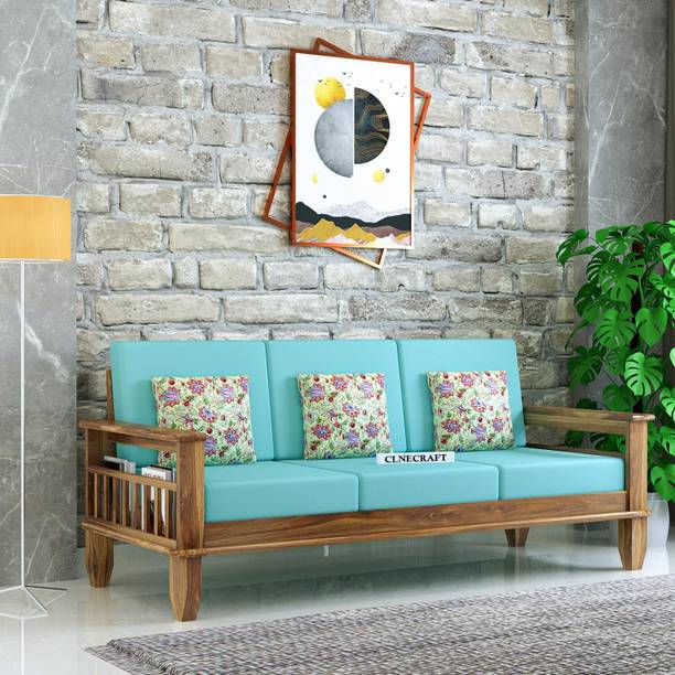 CLANECRAFT Solid Sheesham Wood Three Seater Sofa For Living Room/ Office/ Guest Room | Fabric 3 Seater  Sofa