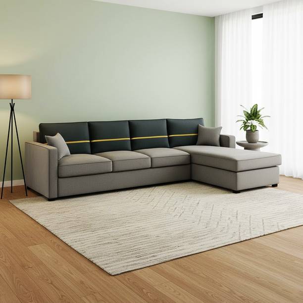 FURNY Arnoy 5 Seater Fabric RHS L Shape Sofa Set for Living Room Fabric 5 Seater  Sofa