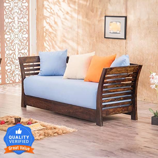 Douceur Furnitures Solid Wood Sheesham Wood 3 Seater Sofa For Living Room / Hotel / Office Fabric 3 Seater  Sofa