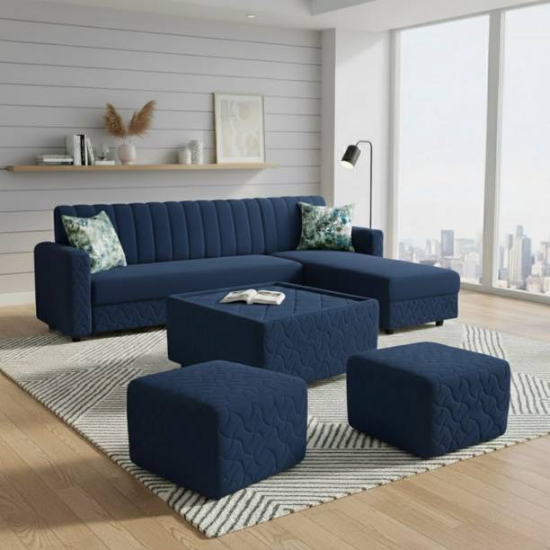 WAKESURE Premium Quality L Shape RHS Velvet Fabric 8 Seater Sofa