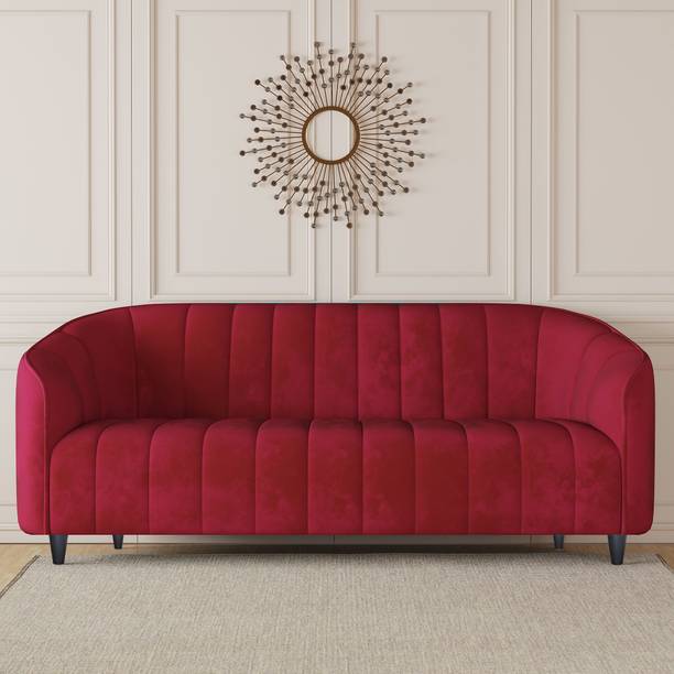 CARLTON LONDON Amelia Tufted Back Three Seater Red Color Fabric 3 Seater  Sofa