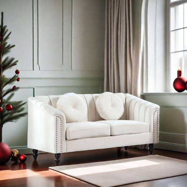 Soul Light Art Wooden Sofa 2 Pillows living room sofa White Half-leather 2 Seater Sofa