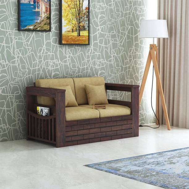 Ganpati Arts Wooden Cherish 2 Seater Sofa with Side Pockets for Living Room/Drawing Room Fabric 2 Seater Sofa
