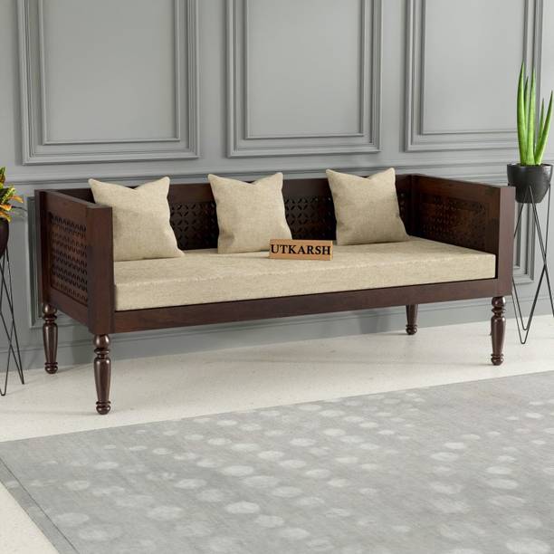 Utkarsh Solid Wood Three Seater Sofa With CNC Cutting Design For Living Room/ Office || Fabric 3 Seater  Sofa