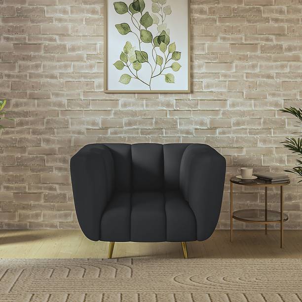 Wakeup India Mushy Premium Fabric Sofa Pocket Spring Cushion Metal Leg with Golden Polish Leg Fabric 1 Seater  Sofa