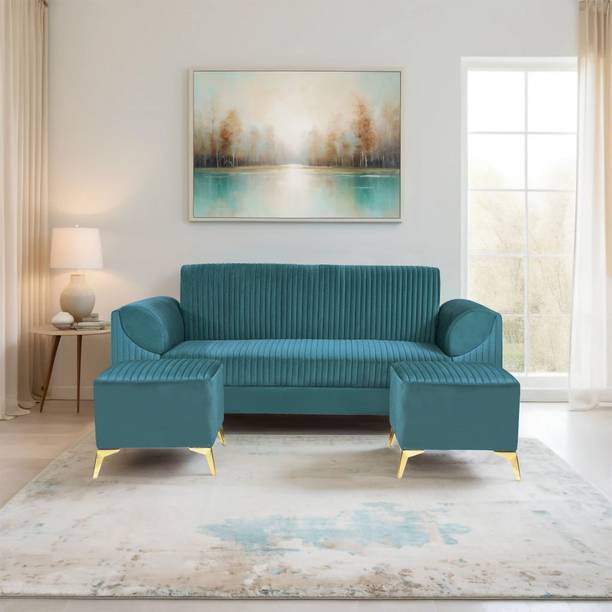 Seventh Heaven Venice 5 Seater Sofa with 2 Ottoman, Plush Suede Fabric: Fabric 3 + 1 + 1 Sofa Set