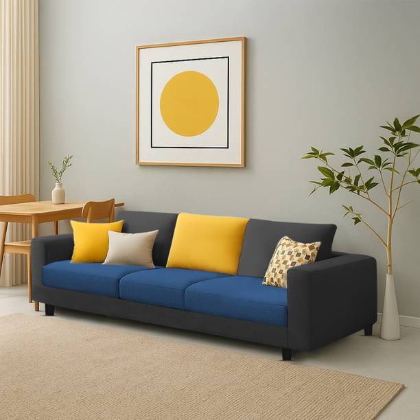 MintCasa Minta 3 Seater Straight Soft Cushion Wooden Frame Sofa Pre-assembled Fabric 3 Seater Sofa