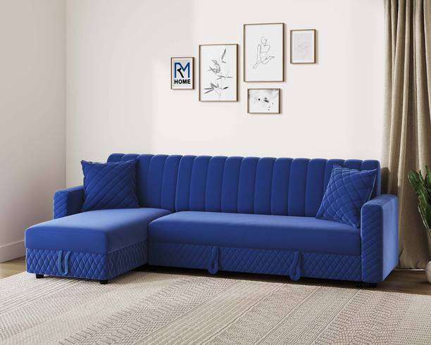 RM HOME Oliver L Shape Sofa Cum Bed with Storage Fabric 6 Seater Sofa