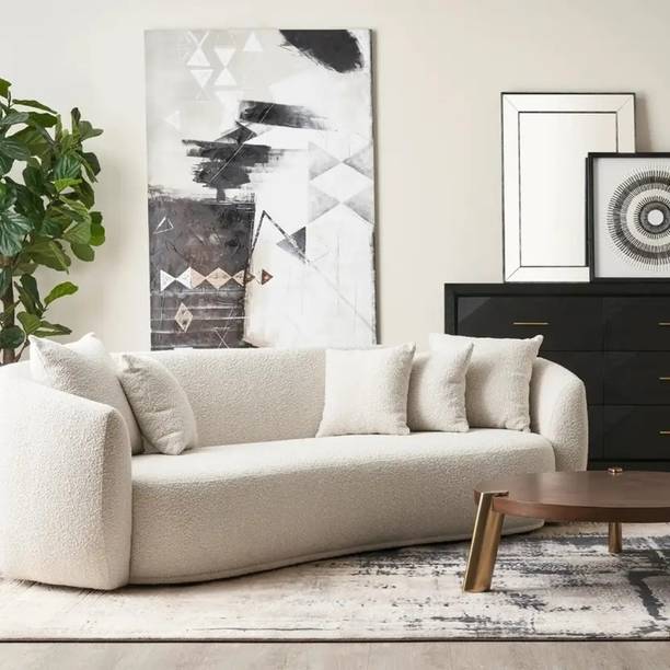 Home wood 3 Seater Sofa (Finish Color - Cream, Pre-assembled) Fabric 3 Seater  Sofa