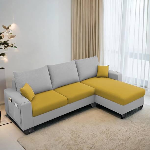 TrueValue Sassy RHS L Shape Sofa Premium Quality Velvet Fabric 4 Seater  Sofa