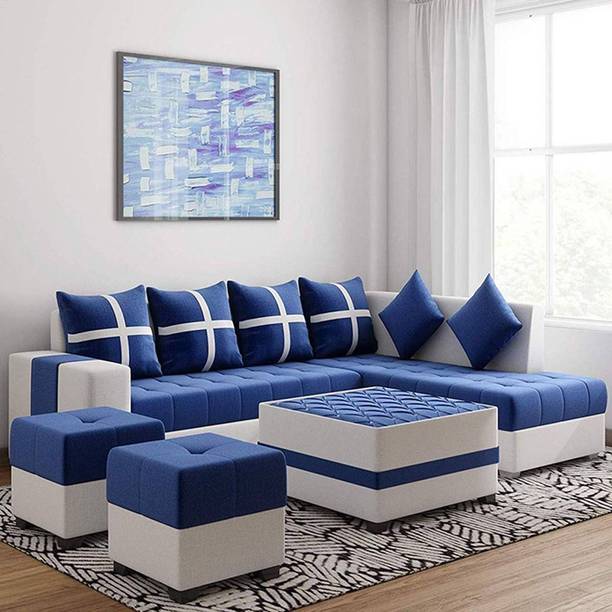 LOONART 8 Seater Sofa| Sofa With Coffee Table| Fabric Sofa Set|Engineered Wood Sofa Set| Fabric 8 Seater  Sofa