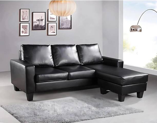 Groovecraft Adora Wooden 3 Seater Leather L-Shaped Sectional Sofa for Living Room Leatherette 4 Seater  Sofa