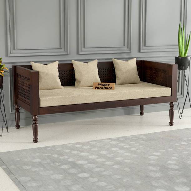 Wopno Furniture Sheesham Solid Wood 3 Seater Sofa for Living Room Home & Office | Sofa Set Fabric 3 Seater  Sofa