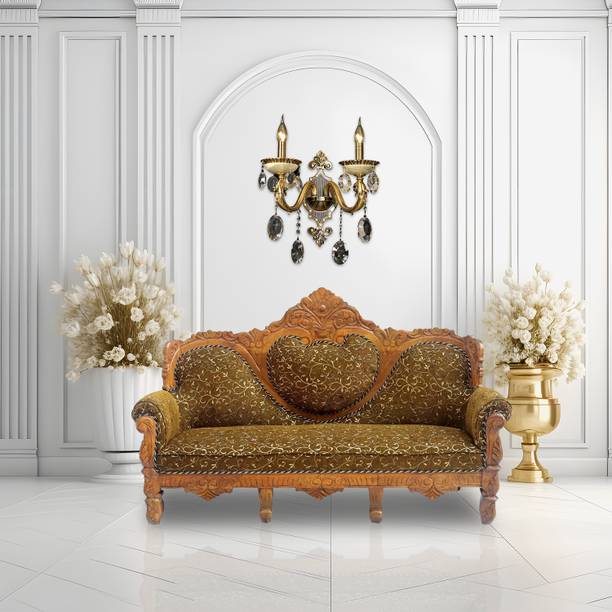 W.S.HANDICRAFTS Solid wood sofa (Pure Teak (Sagun) in carving design Filling Material- Foam Fabric 3 Seater  Sofa