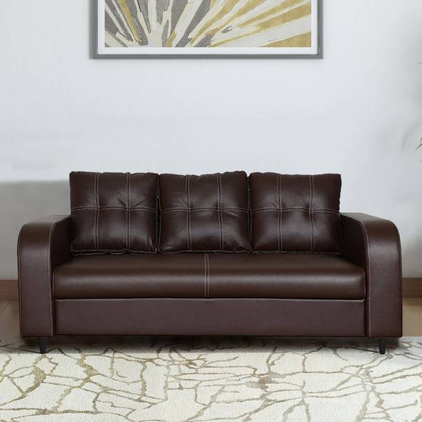 ARRA Tanaka Fully Upholstered Three Seater Cushion Back Sofa Leatherette 3 Seater  Sofa