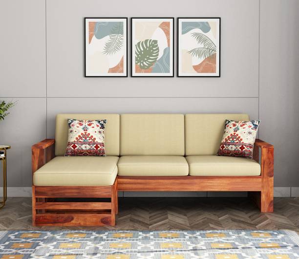 Wopno Furniture Sheesham Wooden 4 Seater L-Shape Sofa for Living Room Fabric 4 Seater  Sofa