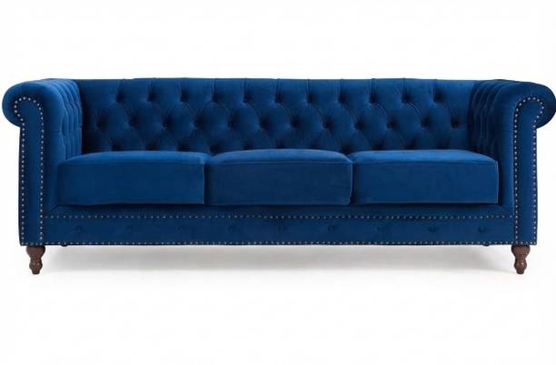 DECORIMPEX Modern and Stylish 3 Seater Chesterfield Luxury Sofa and Office-(Blue). Solid Wood 3 Seater  Sofa
