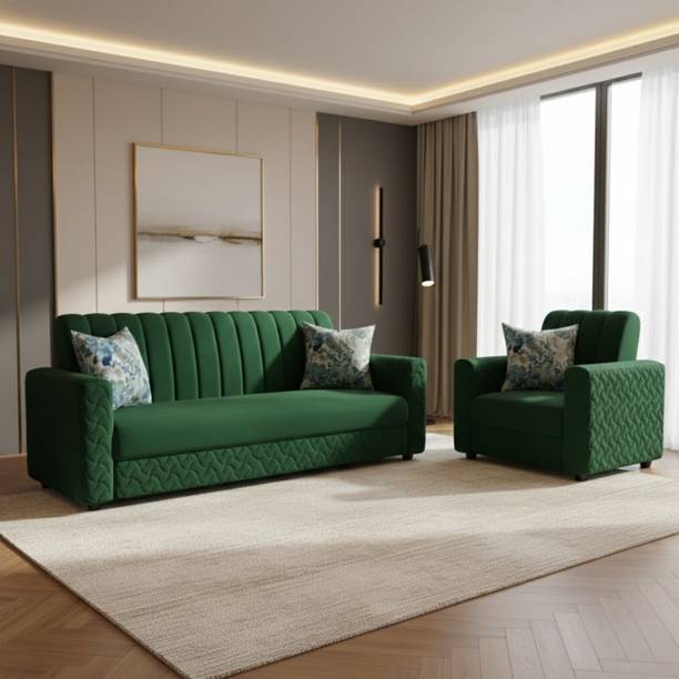WAKESURE Premium Quality Velvet Fabric 4 Seater Sofa