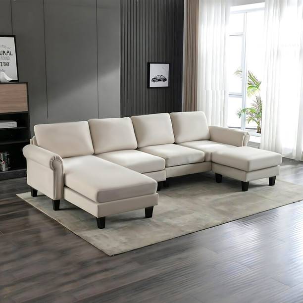 Homeify Reba 6 Seater Fabric Sectional Sofa with Ottoman for Living Room Fabric 6 Seater  Sofa