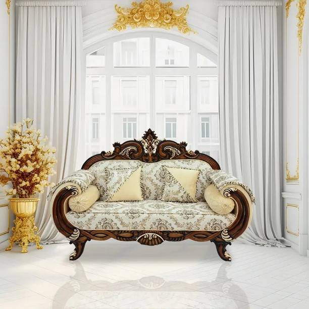 Home wood 3 Seater Sofa (Finish Color - Cream, Pre-assembled) Fabric 2 Seater  Sofa