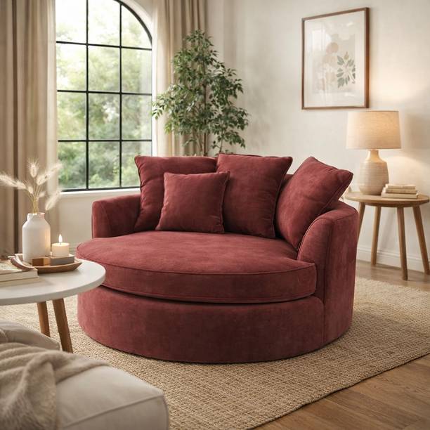 sofynest Aura Velvet Fully Upholstered Rounded Double Seater Sofa Fabric 2 Seater Sofa