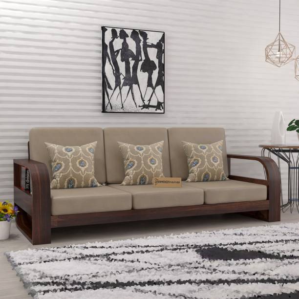 saamenia furnitures Solid Sheesham Wood Three Seater Sofa Set For Living Room / Hotel/ Cafe. Fabric 3 Seater  Sofa