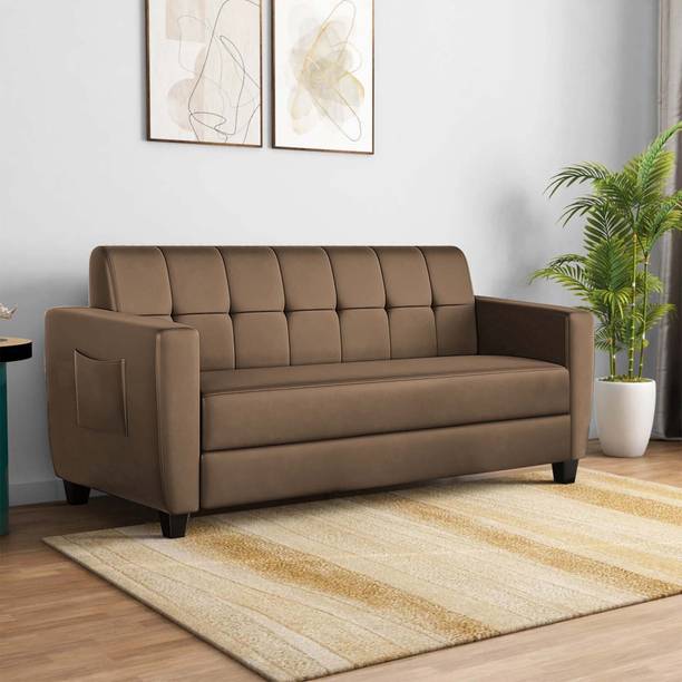 ARRA Remo Fabric Tufted Back Three Seater Sofa Brown Fabric 3 Seater  Sofa