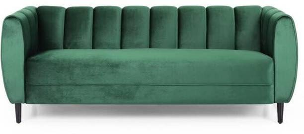 Phirkcraft Upholstered Couch with Deep Channel Tufting & Sturdy Wooden Legs | Comfortable Fabric 3 Seater  Sofa