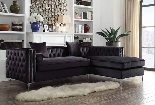Dr Smith L Shape Chesterfield Fabric Velvet Corner Sofa Set Fabric 4 Seater  Sofa