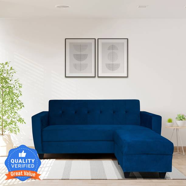ARRA Remo Three Seater Sofa With Ottoman in Blue Color Fabric 4 Seater  Sofa