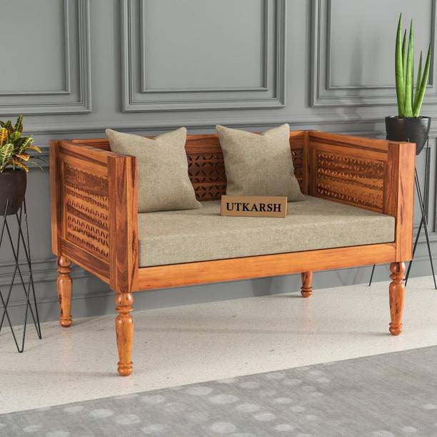 Utkarsh Sheesham Wood Two Seater Sofa With CNC Cutting Design For Living Room/ Office || Fabric 2 Seater  Sofa