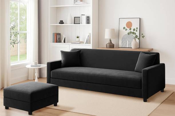 Dr Smith Wooden Sofa Set Comfortable Velvet Fabric Sofa with Ottoman Fabric 3 Seater  Sofa