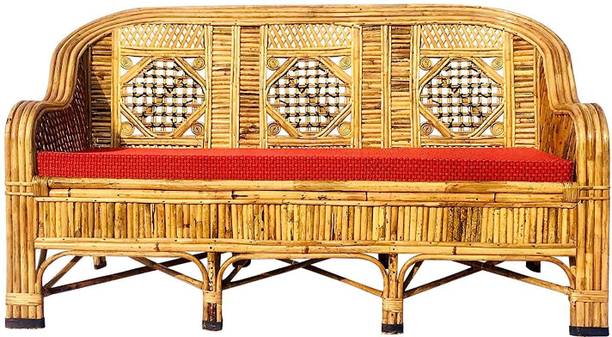 Avika Bamboo Cane 3 Seater Sofa Set with Cushion for Living Room & Garden Solid Wood 3 Seater  Sofa