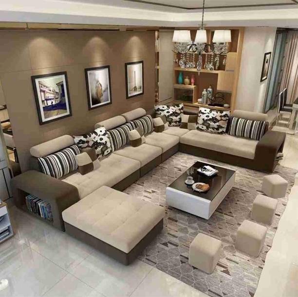 THE CEATSPOT Premium Quality U-Shaped Sectional Sofa with Ottoman for Living Room Velvet Fabric 9 Seater  Sofa